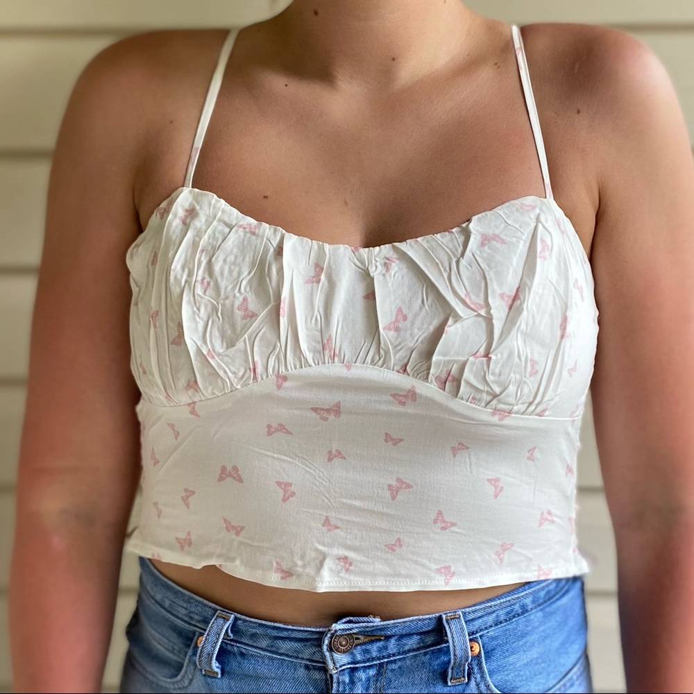 PACSUN - LA HEARTS - White Butterfly Crop Top